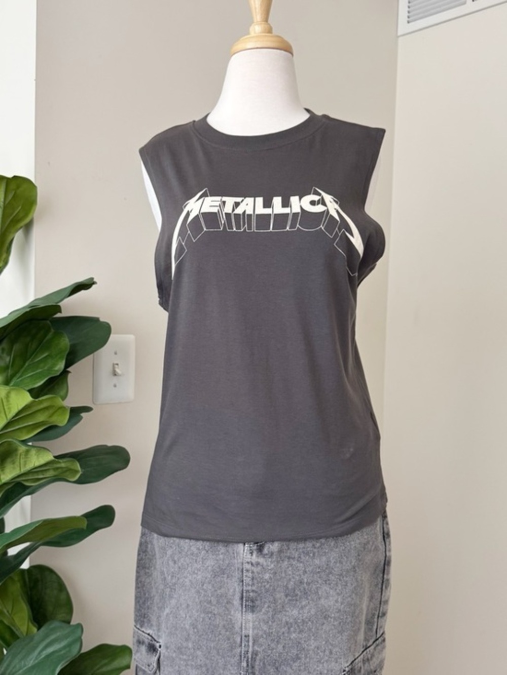 Black Muscle Tee with White Metallica Logo